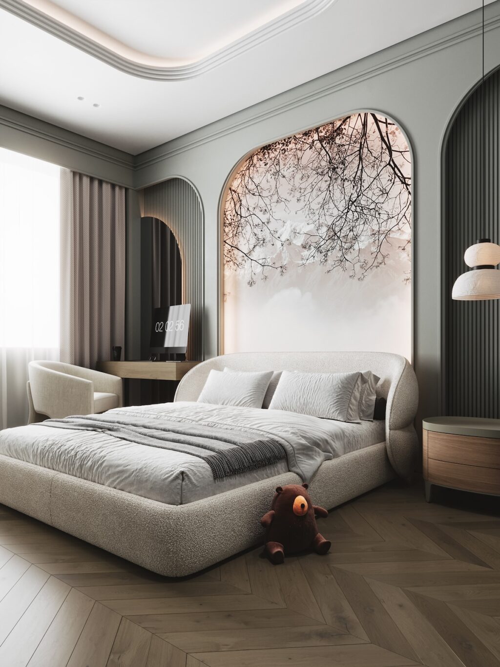 Luxury bedroom wallpaper installation